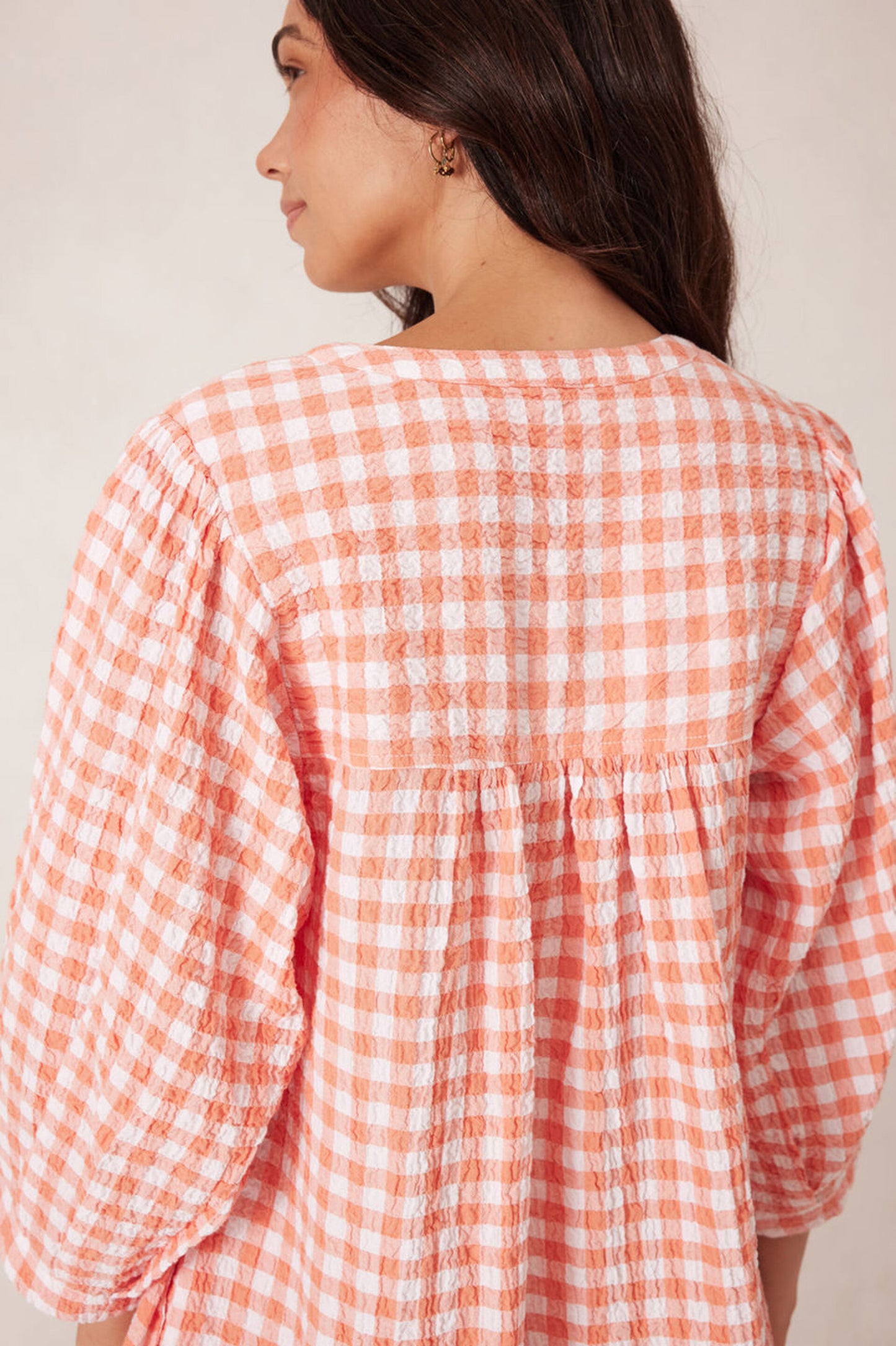 Crinkle Mini Coral/ White Gingham