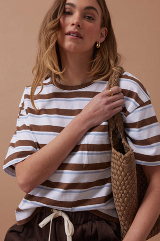 BOXY POCKET TEE white milk choc chalk stripe