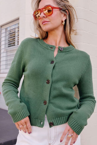Nelly Long Sleeve Knit Cardi - Basil