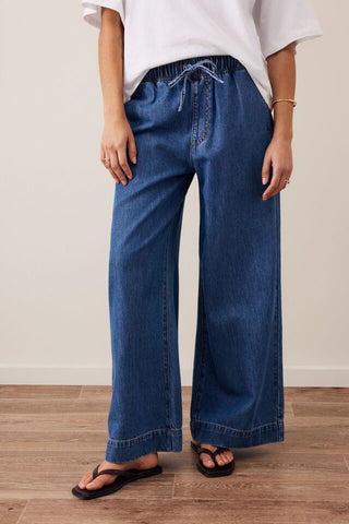 Andie Wide Leg Drawstring Pant - Fresh Indigo