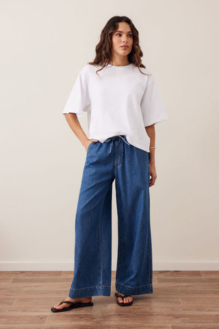Andie Wide Leg Drawstring Pant - Fresh Indigo