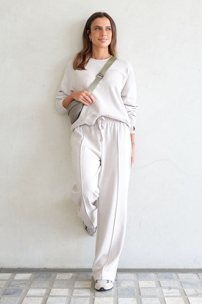 Gracie Relaxed Pin Tuck Trackpant Almond