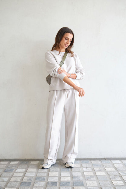 Gracie Relaxed Pin Tuck Trackpant Almond