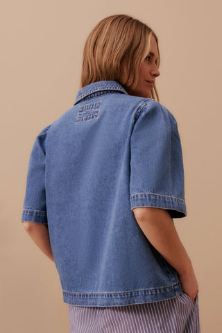 DYLAN PLEAT SLEEVE DENIM SHIRT/FRESH INDIGO