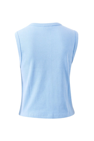 Lyla Button Through Rib Tank - Sky Blue