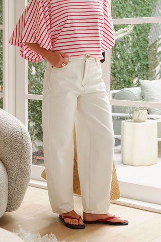 Leah Tapered Barrel Jean - Fresh Ecru