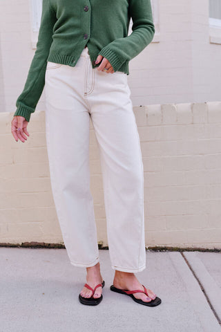 Leah Tapered Barrel Jean - Fresh Ecru