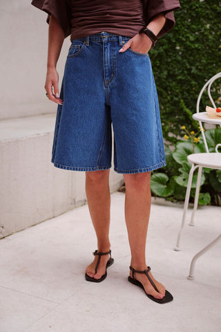 Olive Belted Denim Short - Fresh Indigo