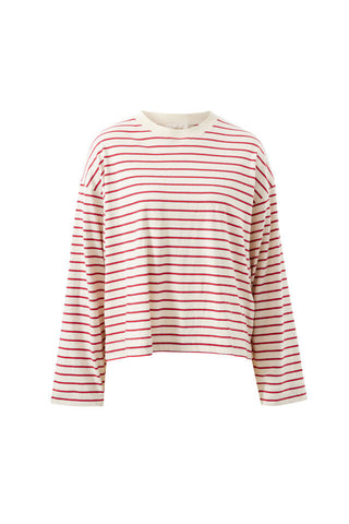 Beau Long Sleeve Slouchy Tee - Buff/Red Stripe