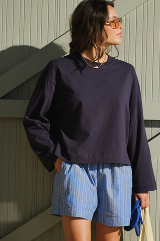 Beau Long Sleeve Slouchy Tee - True Navy