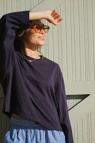 Beau Long Sleeve Slouchy Tee - True Navy