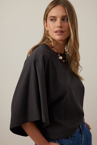 Lucy Relaxed Sleeve Tee | Dark Grey Phantom