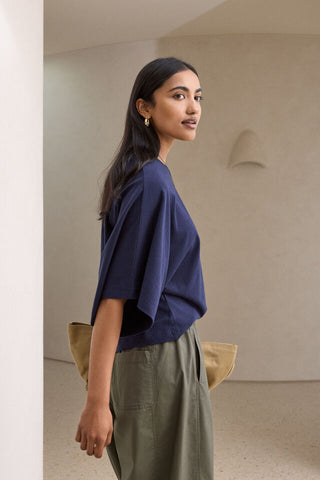 Lucy Relaxed Sleeve Tee - Navy