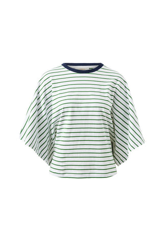 Lucy Relaxed Sleeve Tee - Basil/White Stripe