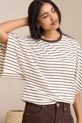 Lucy Relaxed Sleeve Tee - Milk/Brunette Stripe