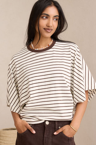 Lucy Relaxed Sleeve Tee - Milk/Brunette Stripe