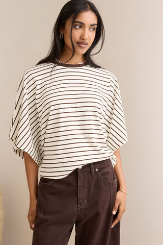 Lucy Relaxed Sleeve Tee - Milk/Brunette Stripe