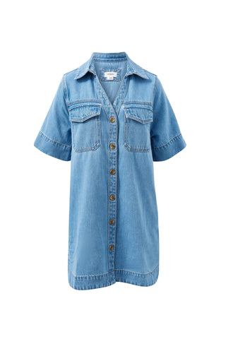 Bonnie Relaxed Shirt Dress - Vintage Blue, front view