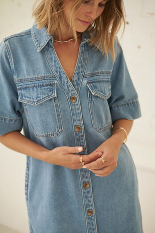 Bonnie Relaxed Shirt Dress - Vintage Blue, additional view
