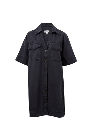 Bonnie Relaxed Shirt Dress - Washed Black, front view