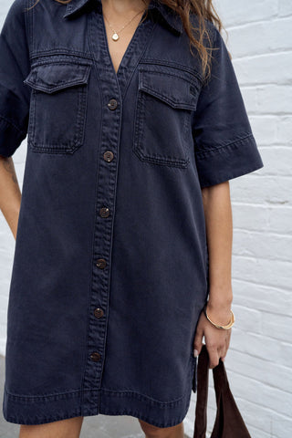 Bonnie Relaxed Shirt Dress - Washed Black, back view
