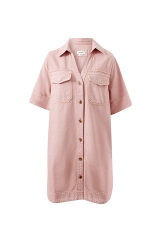 Bonnie Relaxed Shirt Dress - Blossom Pink, front view