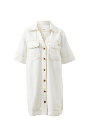 Bonnie Relaxed Shirt Dress - Fresh Ecru, back view