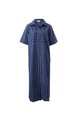 Samara Midi Shirt Dress - Prussian Blue Stripe