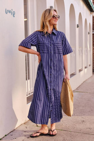 Samara Midi Shirt Dress - Prussian Blue Stripe