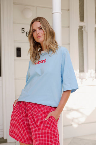 Luna Relaxed Tee - Fresh Blue/Ceres Heritage Red, back view