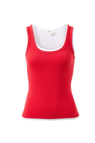 SKYLAR LAYERED RIB TANK/RED/WHITE