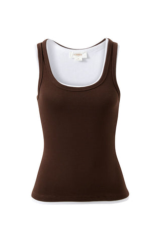 Skylar Layered Rib Tank - Choc/White