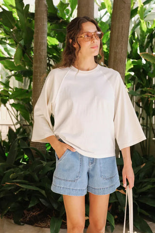 Rileigh Raglan Tee - Warm White/Buff