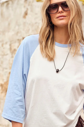 Rileigh Raglan Tee - Warm White/Sky Blue