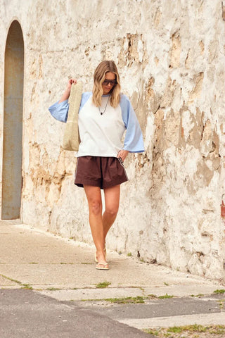 Rileigh Raglan Tee - Warm White/Sky Blue