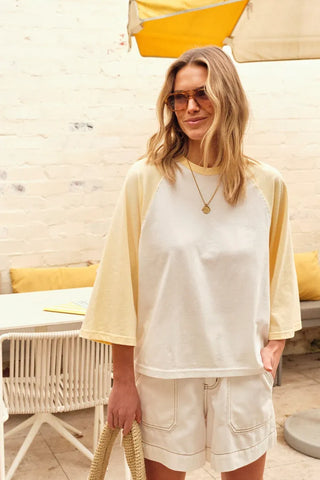 Rileigh Raglan Tee - Warm White/Butter
