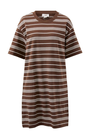 CLEO MINI TERRY DRESS CHOC WHITE STRIPE
