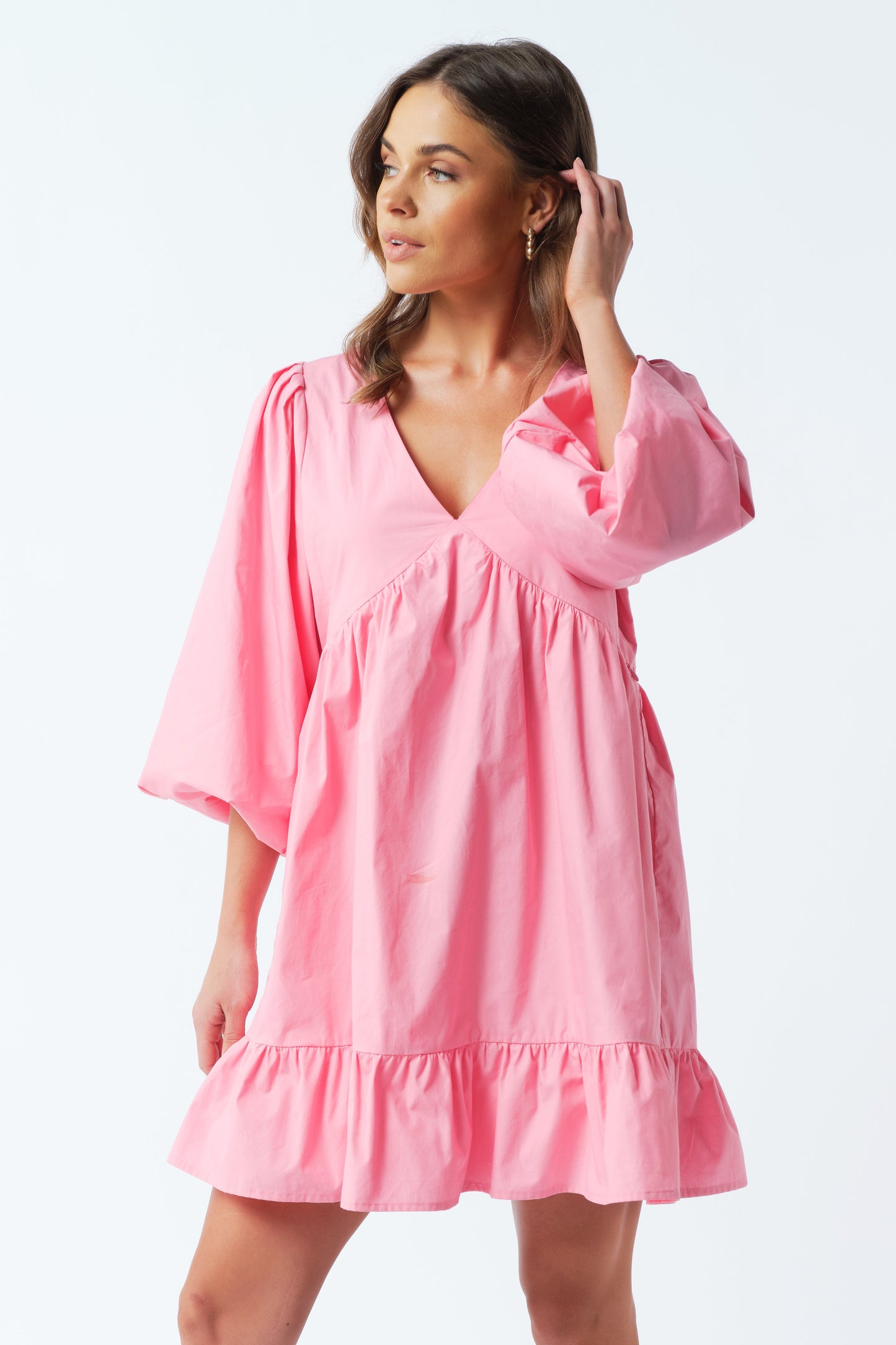 Cecilie Babydoll Mini Dress - Candy Pink
