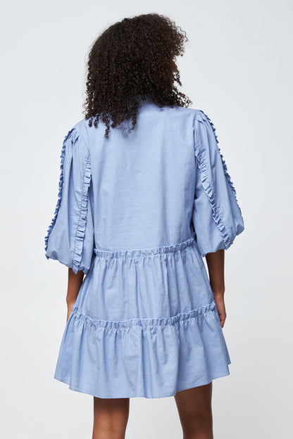 Petra Babydoll Frill Mini Dress - Cornflower Blue