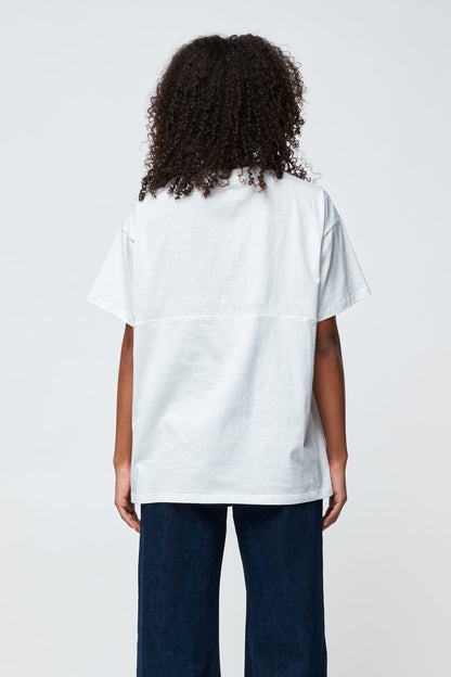 Splice Panel Embroidered Longline Tee - White / Navy