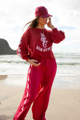 Bon Appetit Mermaid Knit Sweater - Burgandy
