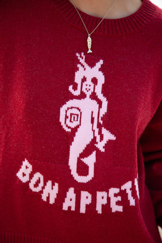 Bon Appetit Mermaid Knit Sweater - Burgandy