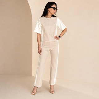 The Tee Suit — Oat Cream, front