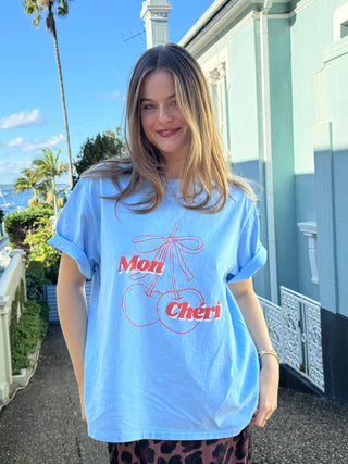 Mon Cheri - Vintage Wash Cornflour Blue/Red