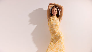 CLAIR Yellow Floral Mesh Midi Dress