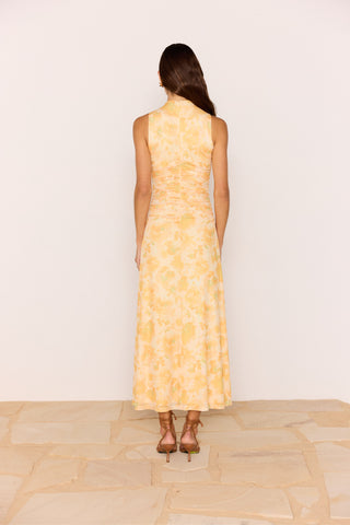CLAIR Yellow Floral Mesh Midi Dress