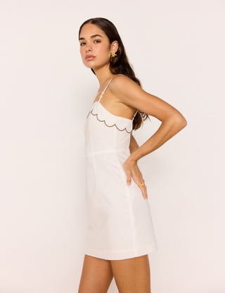 Laurel Scallop Edge Cotton White Mini Dress