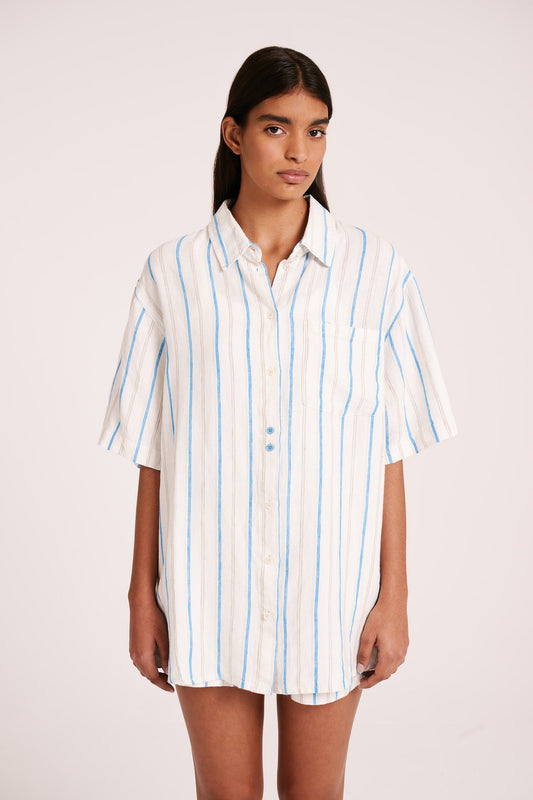 Yin Linen Shirt - Azure Stripe