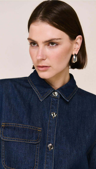 Lea Denim Cropped Short-Sleeve Shirt