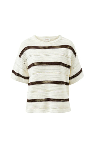 Nellie Boxy Knit Tee - Milk/Brunette Wide Stripe
